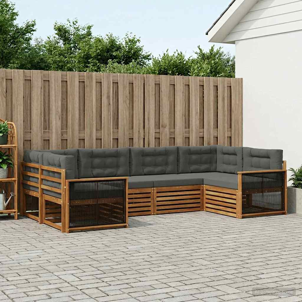 Buiten bankenset met kussen 6 pcs Natuurlijk en Antraciet – afbeelding 1