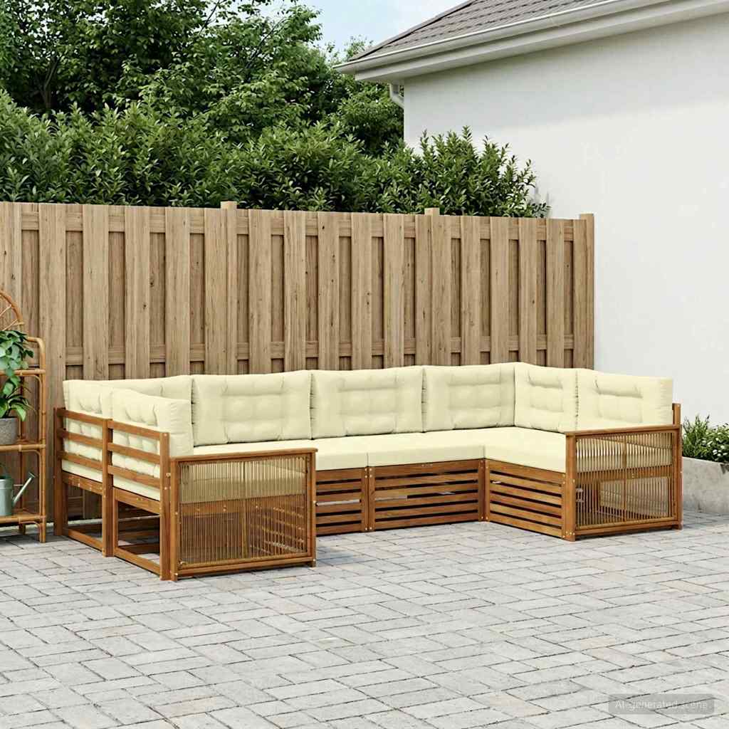 Buiten bankenset met kussen 6 pcs Natuurlijk en Crème – afbeelding 1