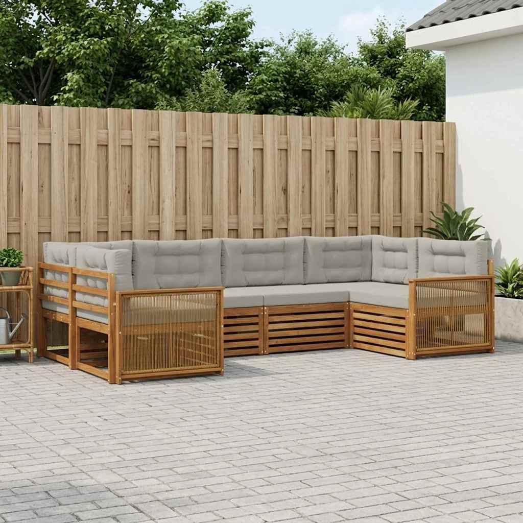 Buiten bankenset met kussen 6 pcs Naturel en lichtgrijs – afbeelding 1