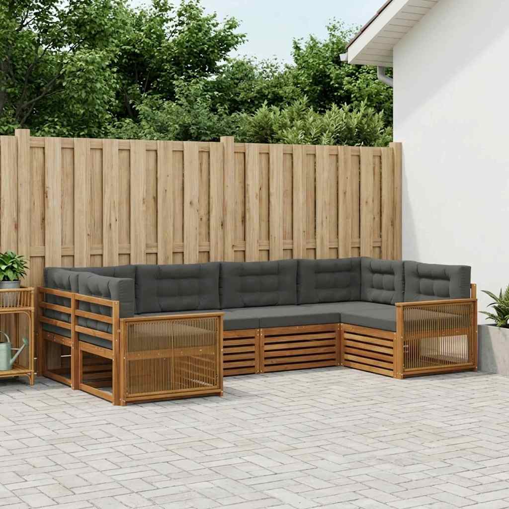 Buiten bankenset met kussen 6 pcs Natuurlijk en Antraciet