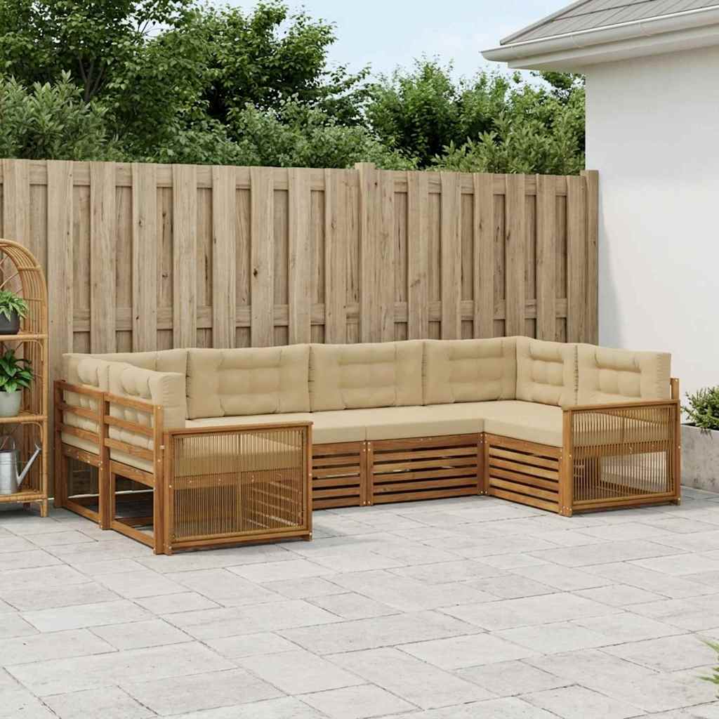 Buiten bankenset met kussen 6 pcs Natuurlijk en Beige