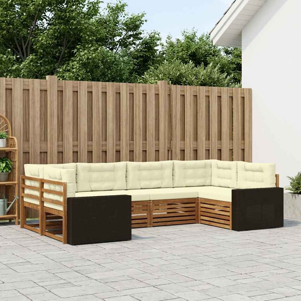 Buiten bankenset met kussen 6 pcs Natuurlijk en Crème – afbeelding 1
