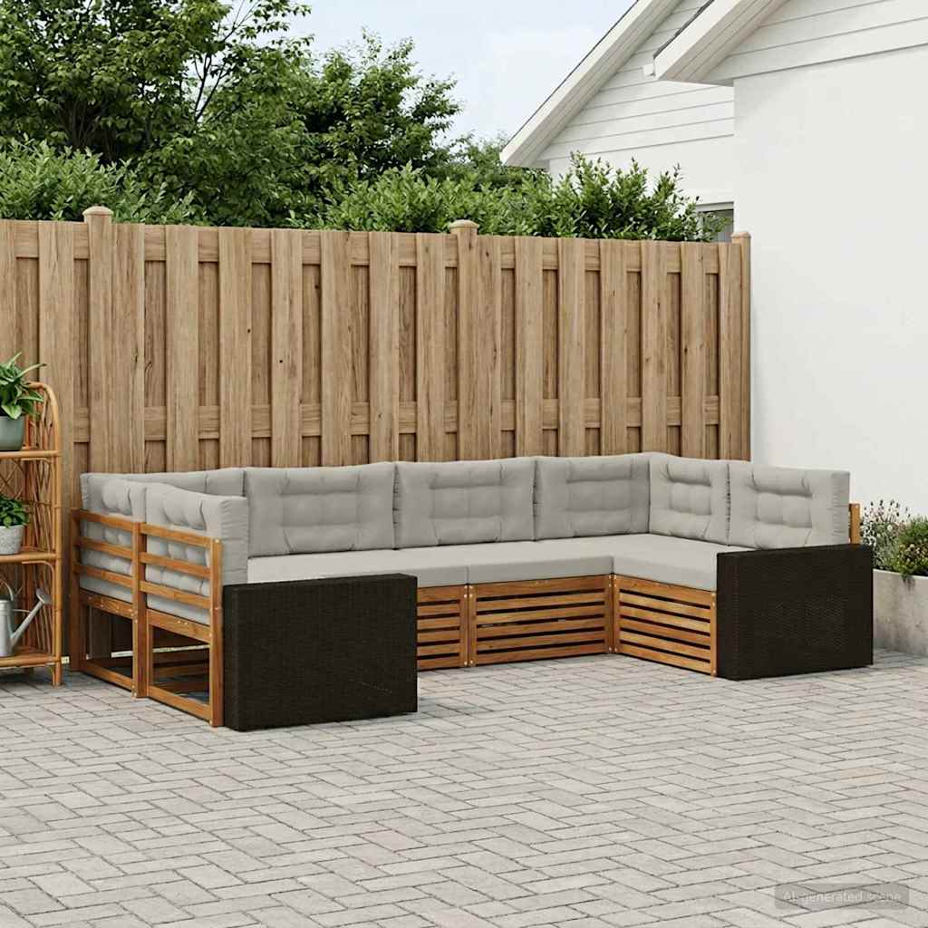 Buiten bankenset met kussen 6 pcs Naturel en lichtgrijs – afbeelding 1