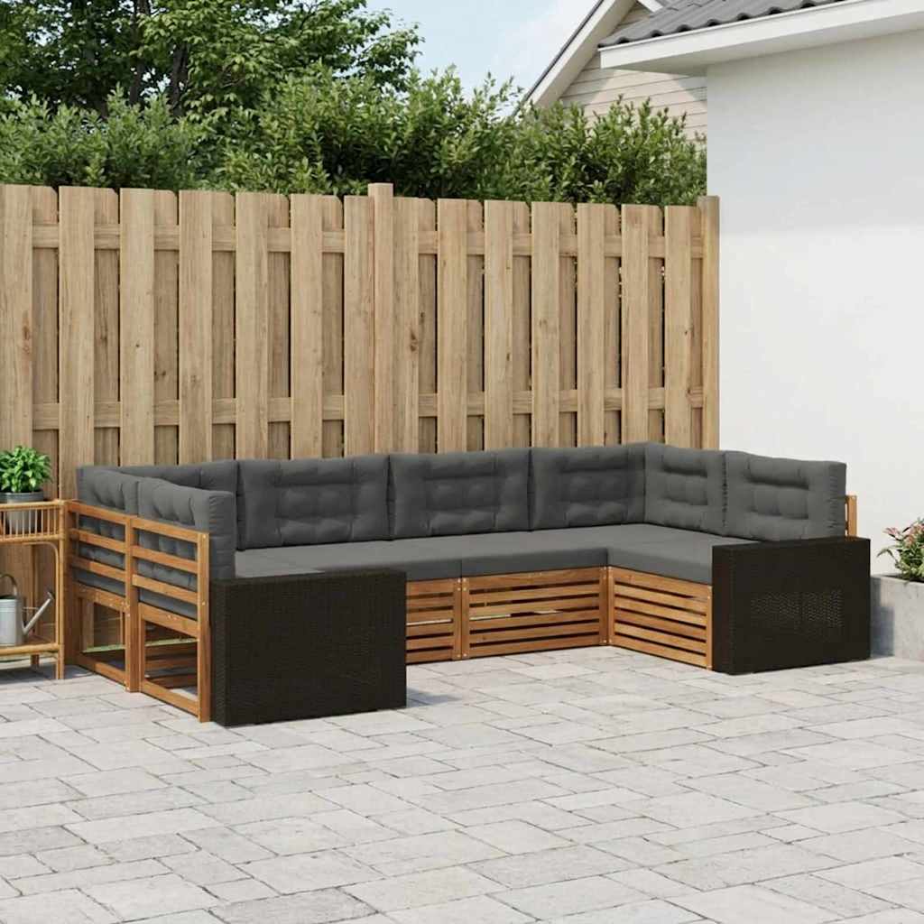 Buiten bankenset met kussen 6 pcs Natuurlijk en Antraciet