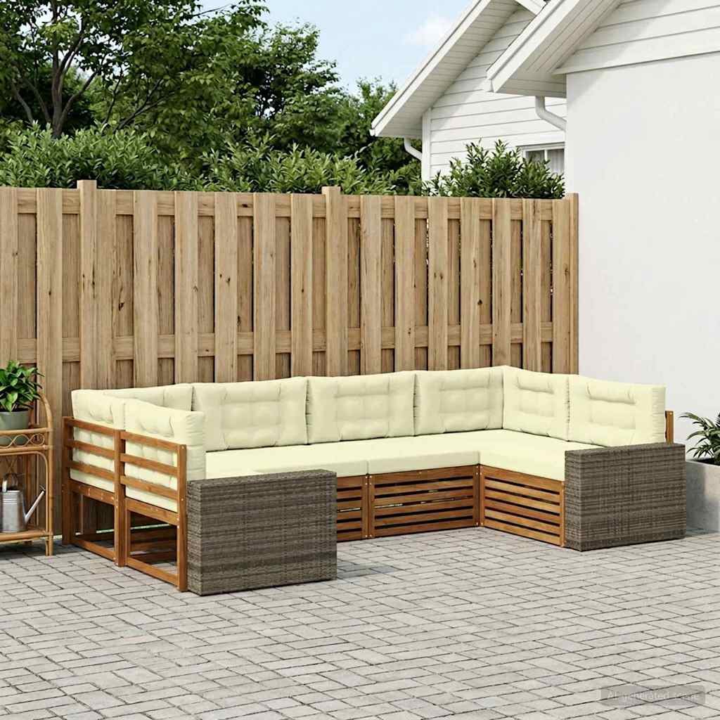 Buiten bankenset met kussen 6 pcs Natuurlijk en Crème