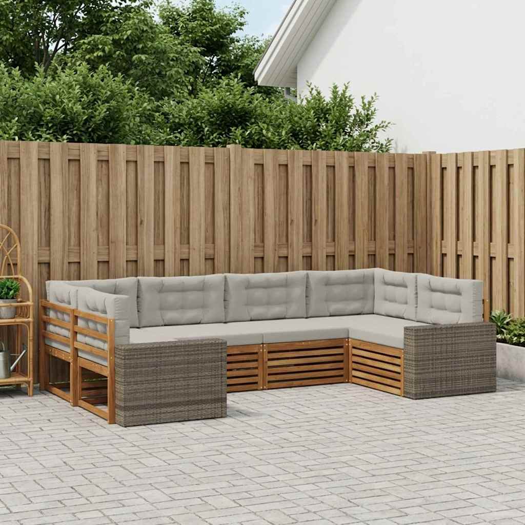 Buiten bankenset met kussen 6 pcs Naturel en lichtgrijs – afbeelding 1