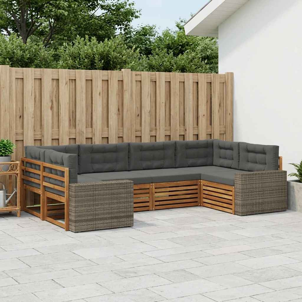 Buiten bankenset met kussen 6 pcs Natuurlijk en Antraciet – afbeelding 1