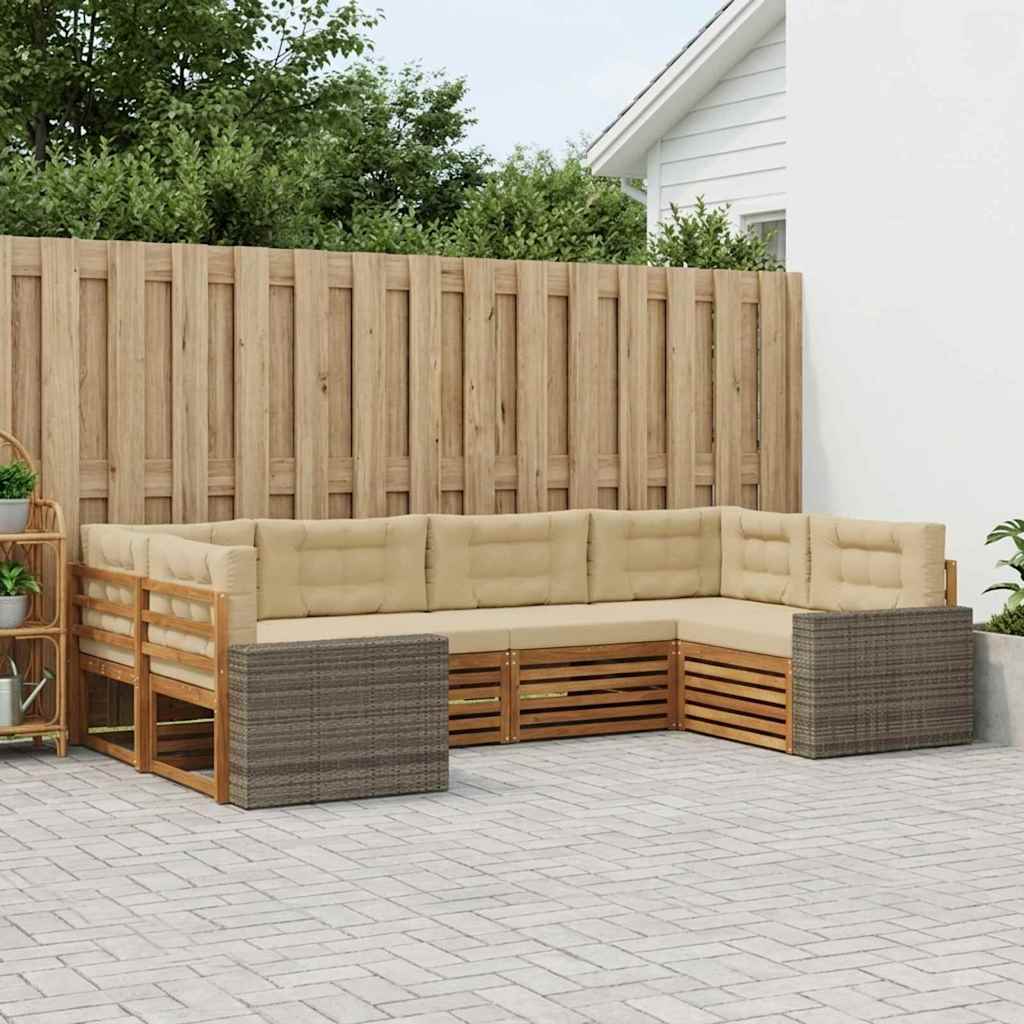 Buiten bankenset met kussen 6 pcs Natuurlijk en Beige – afbeelding 1