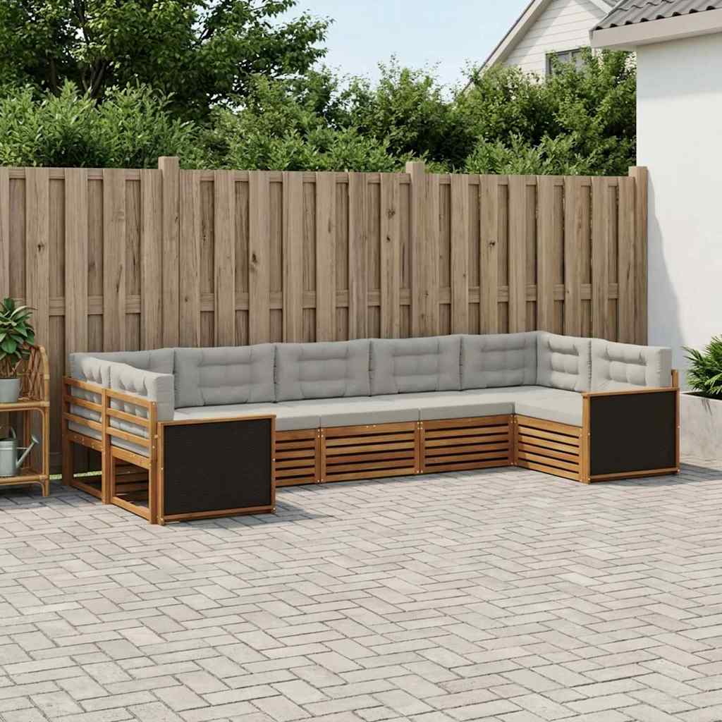 Buiten bankenset met kussen 7 pcs Naturel en lichtgrijs