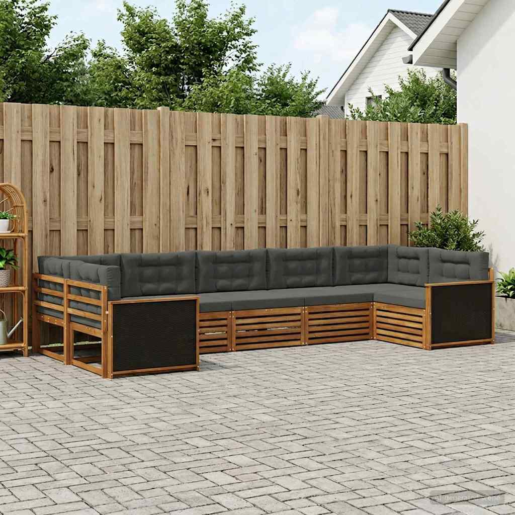 Buiten bankenset met kussen 7 pcs Natuurlijk en Antraciet