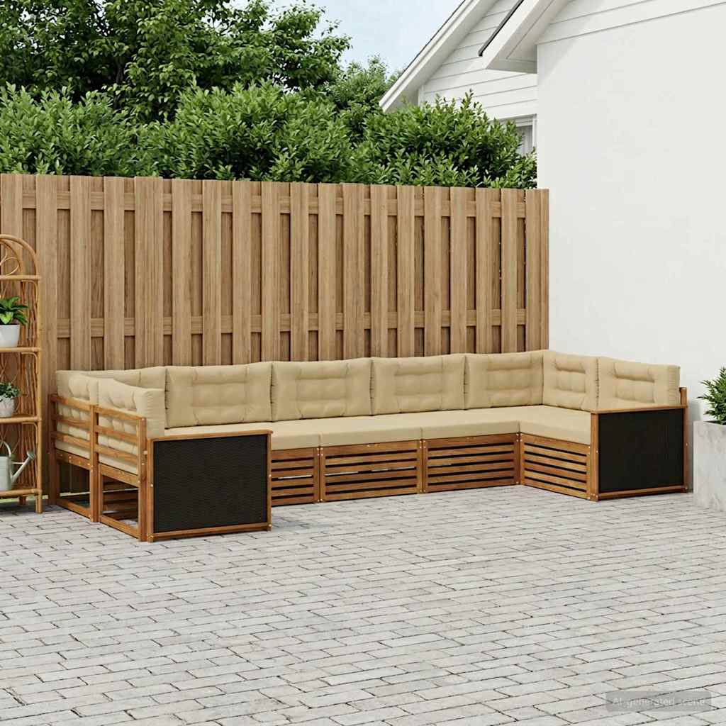 Buiten bankenset met kussen 7 pcs Natuurlijk en Beige