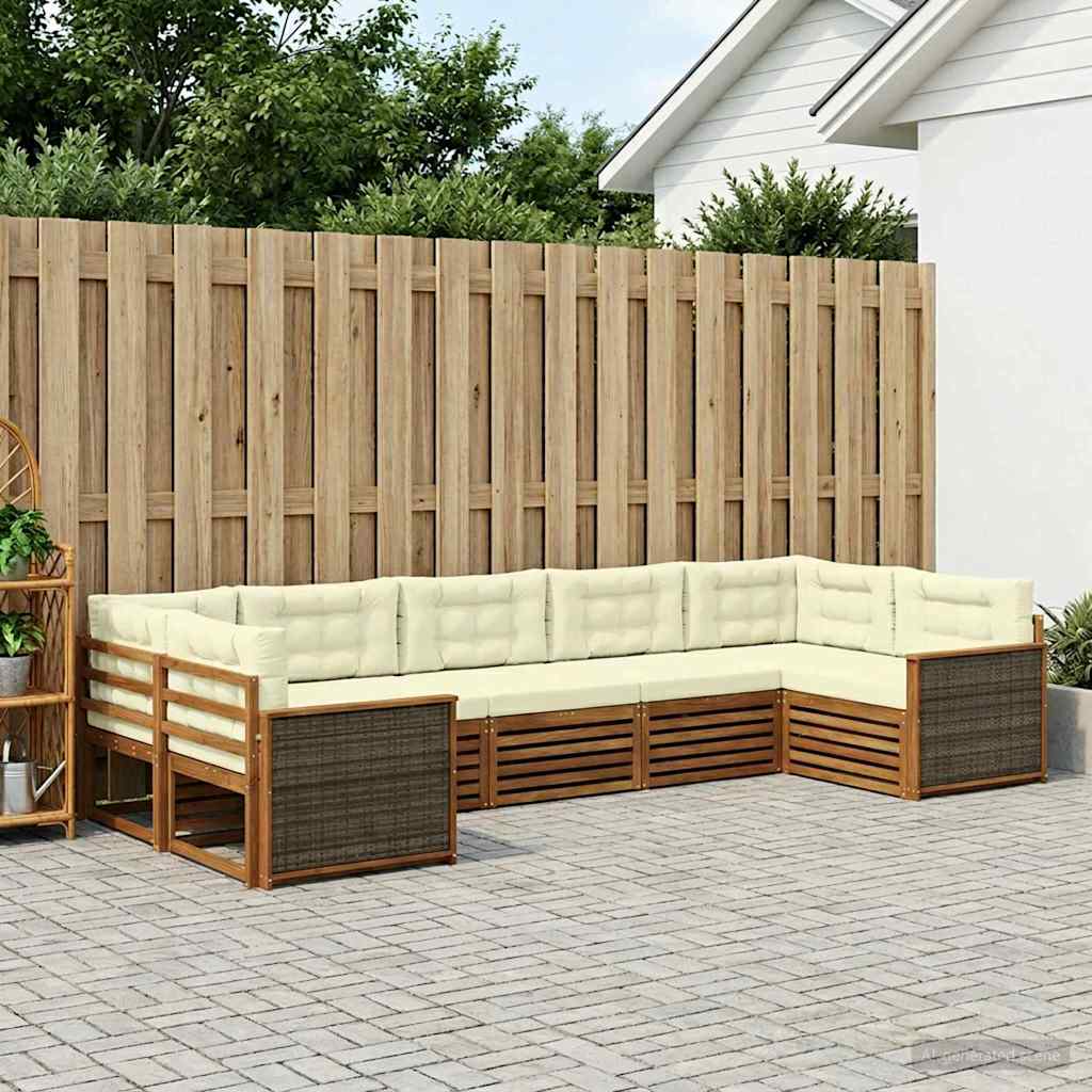 Buiten bankenset met kussen 7 pcs Natuurlijk en Crème