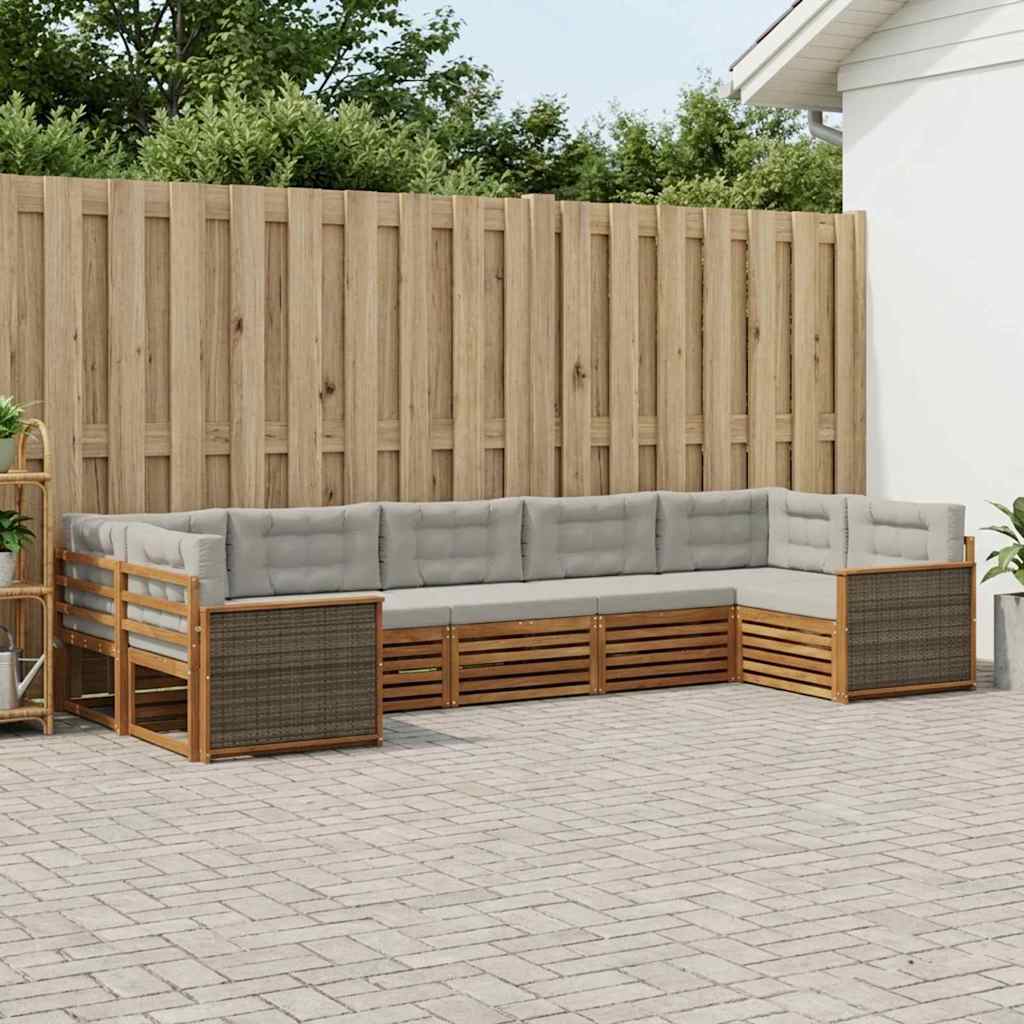 Buiten bankenset met kussen 7 pcs Naturel en lichtgrijs – afbeelding 1
