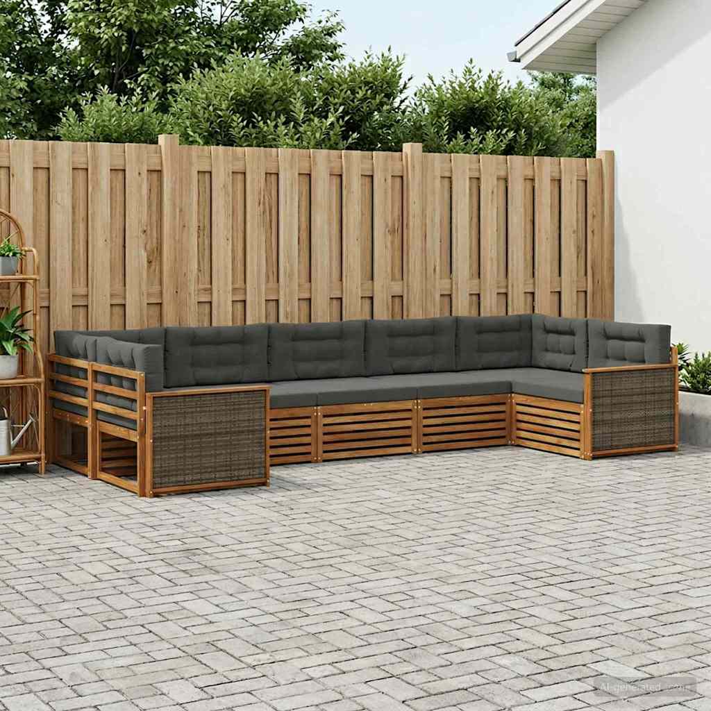 Buiten bankenset met kussen 7 pcs Natuurlijk en Antraciet