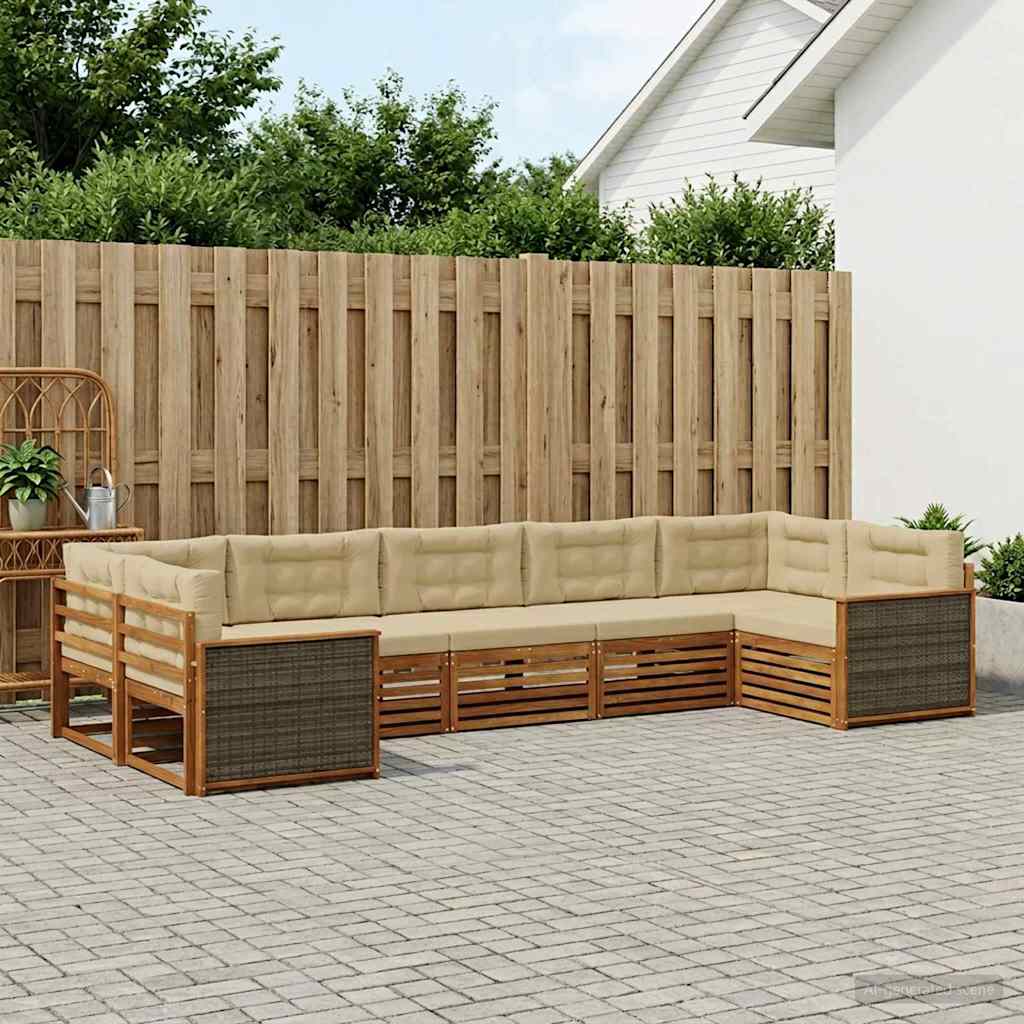 Buiten bankenset met kussen 7 pcs Natuurlijk en Beige