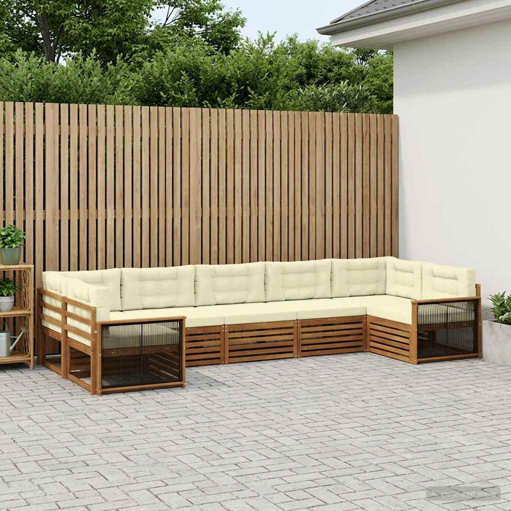 Buiten bankenset met kussen 7 pcs Natuurlijk en Crème – afbeelding 1