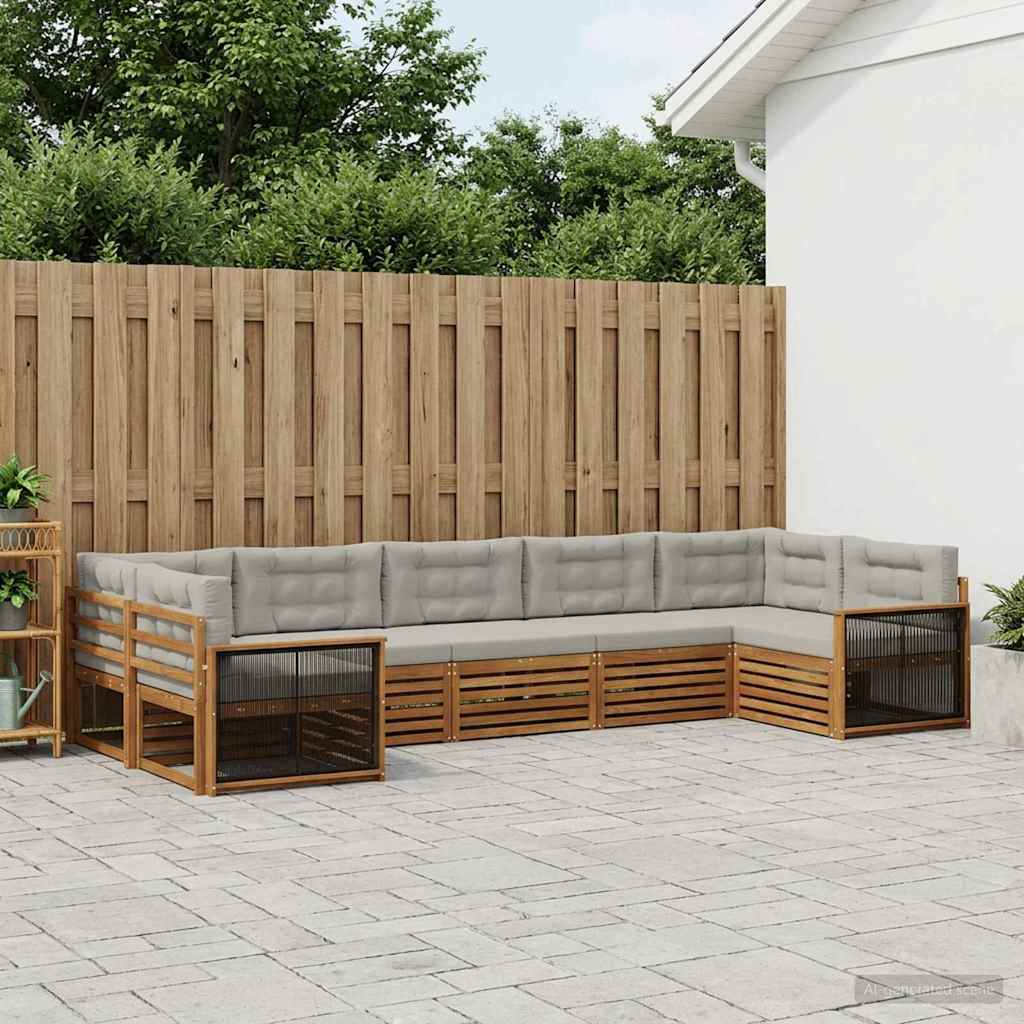 Buiten bankenset met kussen 7 pcs Naturel en lichtgrijs