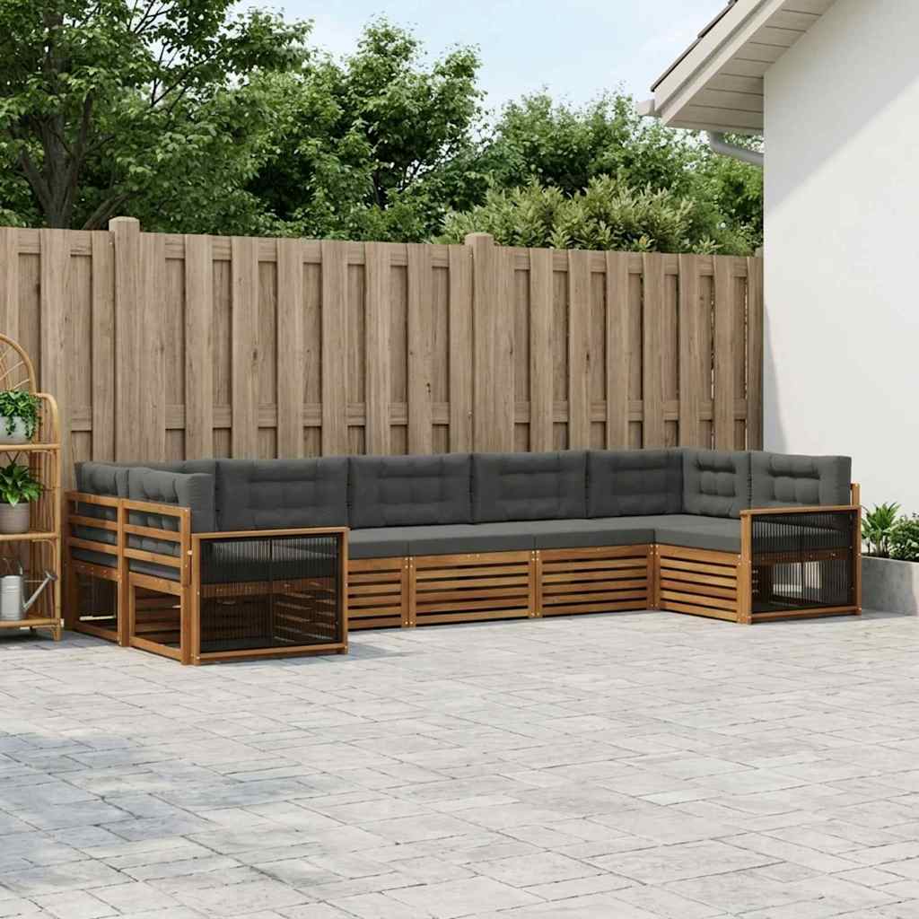 Buiten bankenset met kussen 7 pcs Natuurlijk en Antraciet