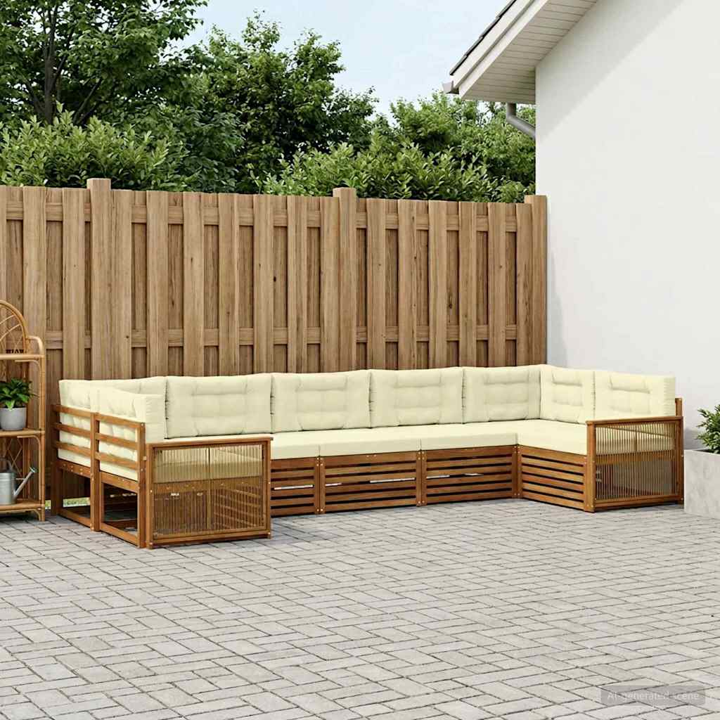 Buiten bankenset met kussen 7 pcs Natuurlijk en Crème
