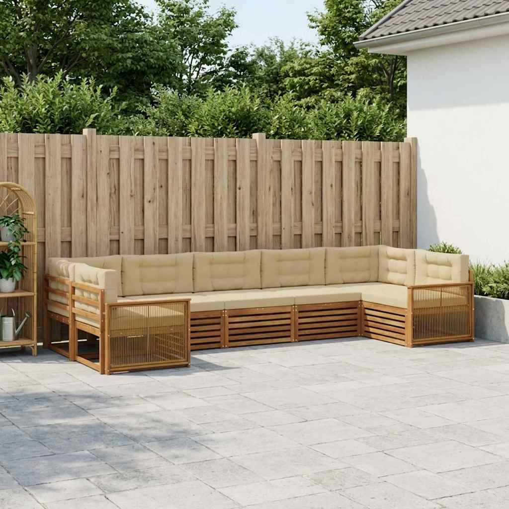 Buiten bankenset met kussen 7 pcs Natuurlijk en Beige