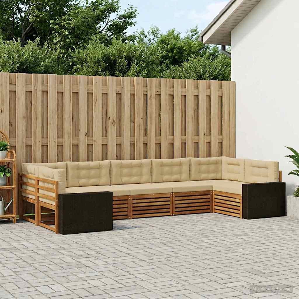 Buiten bankenset 7 pcs Natuurlijk en Beige Massief Acaciahout