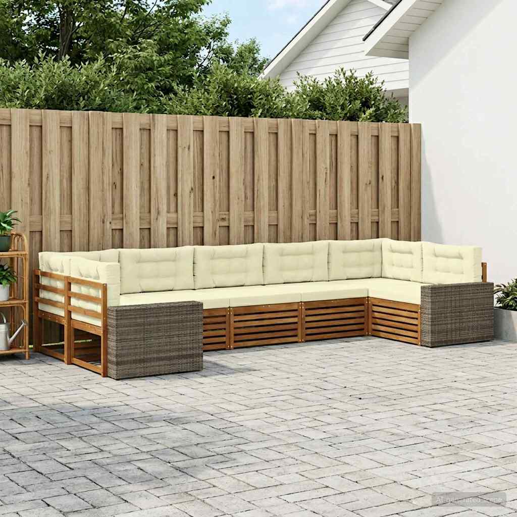 Buiten bankenset met kussen 7 pcs Natuurlijk en Crème