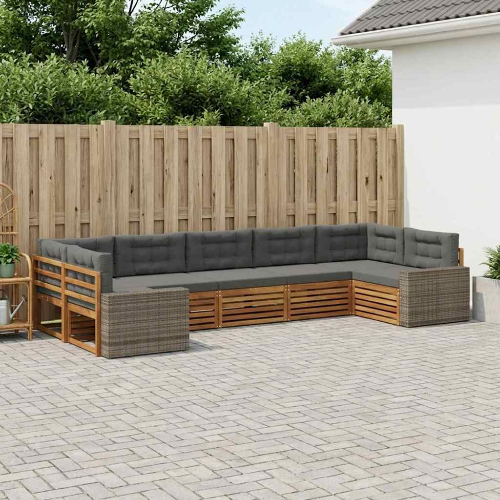 Buiten bankenset met kussen 7 pcs Natuurlijk en Antraciet