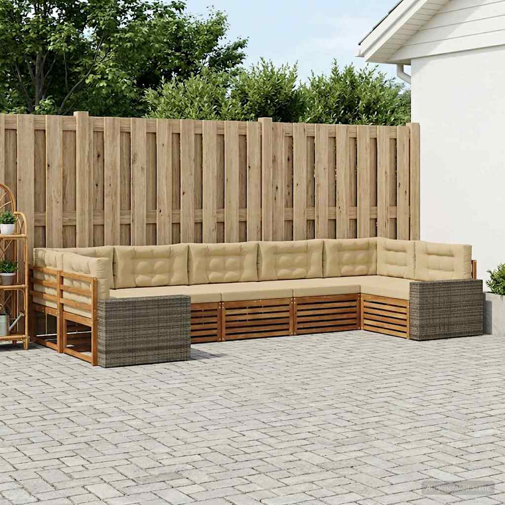 Buiten bankenset met kussen 7 pcs Natuurlijk en Beige