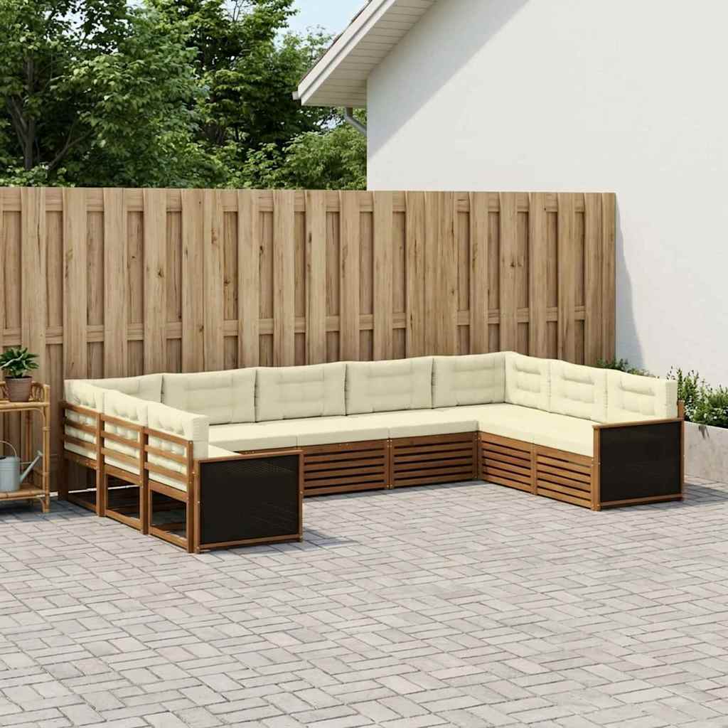 Buiten bankenset 9 pcs Natuurlijk en Crème Massief Acaciahout – afbeelding 1