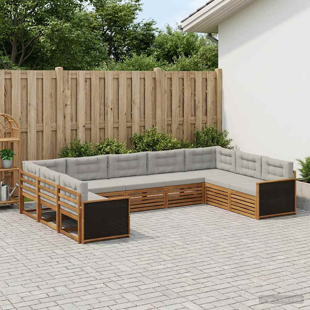 Buiten bankenset 9 pcs Naturel en lichtgrijs Massief Acaciahout
