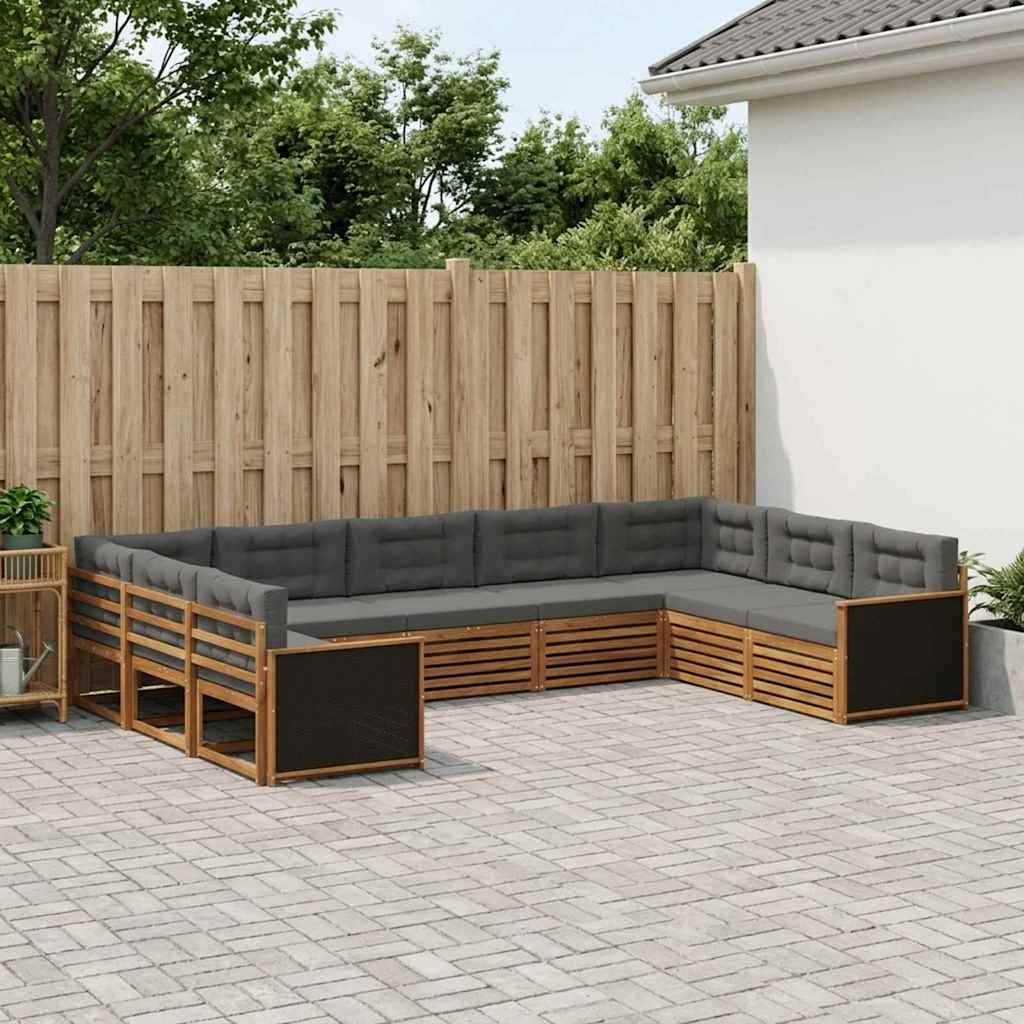 Buiten bankenset met kussen 9 pcs Natuurlijk en Antraciet