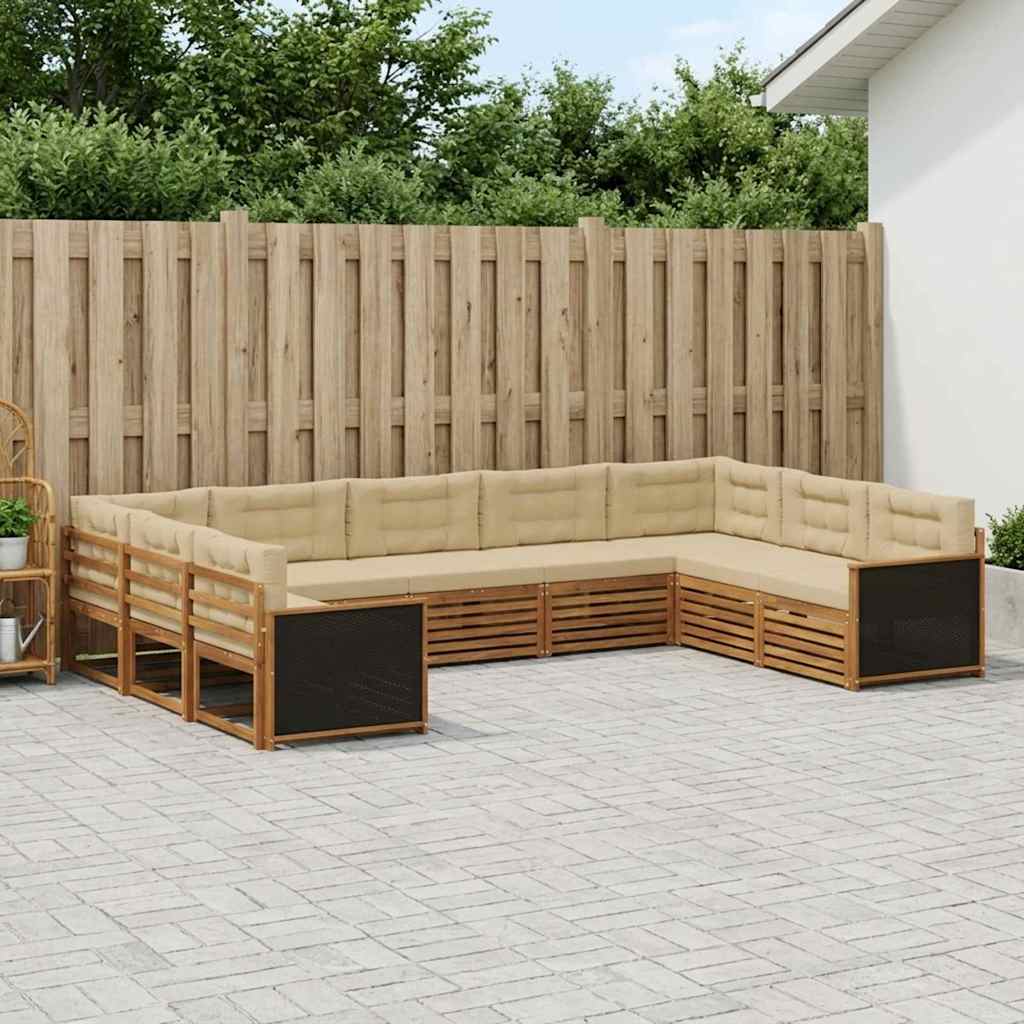 Buiten bankenset 9 pcs Natuurlijk en Beige Massief Acaciahout – afbeelding 1