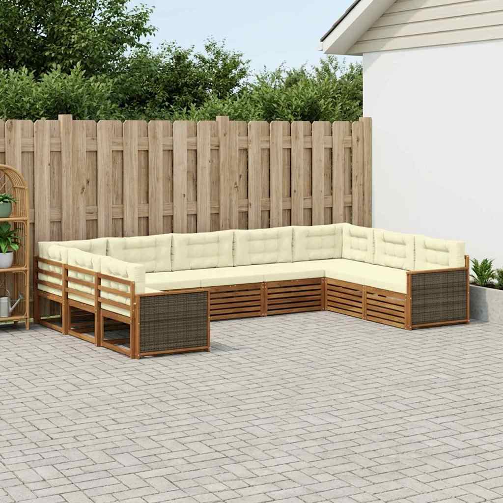 Buiten bankenset 9 pcs Natuurlijk en Crème Massief Acaciahout – afbeelding 1