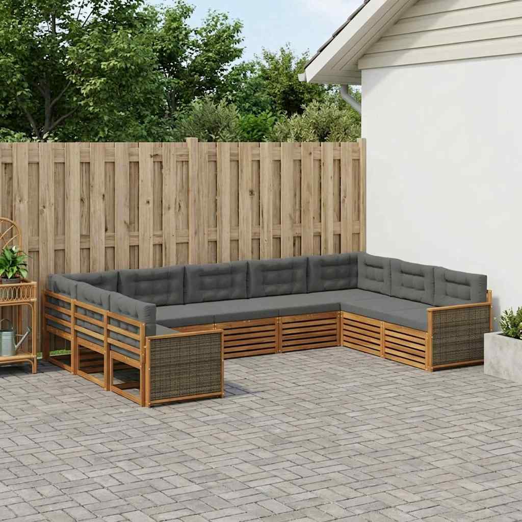 Buiten bankenset met kussen 9 pcs Natuurlijk en Antraciet