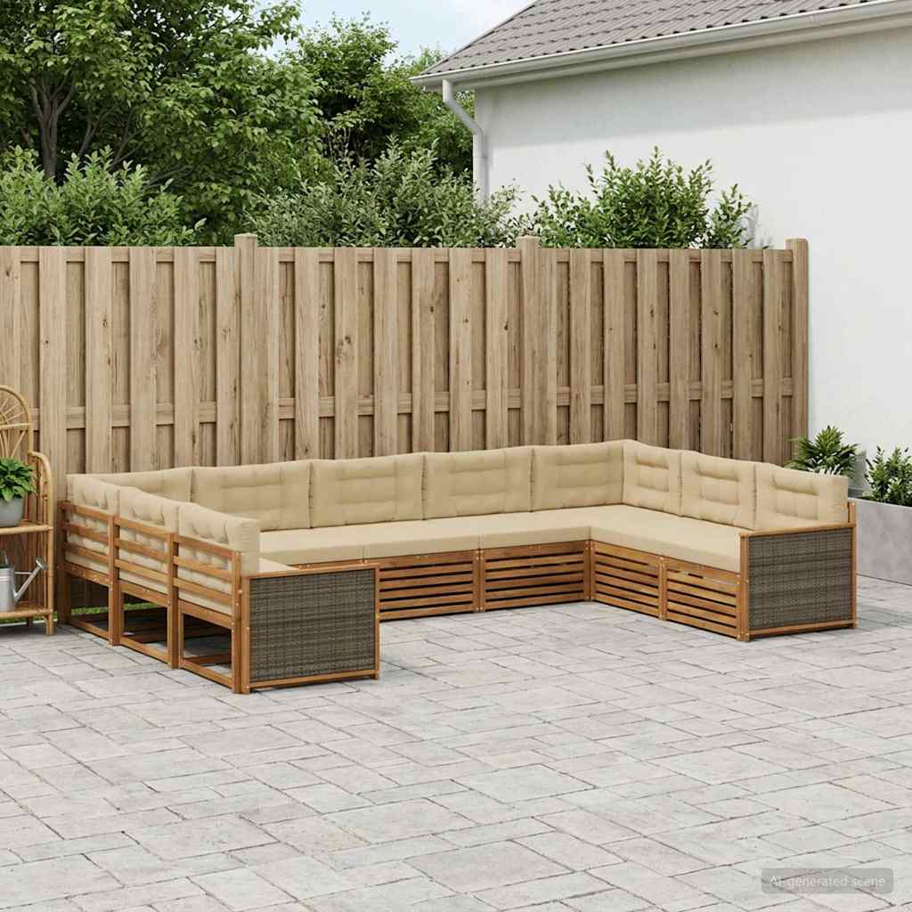 Buiten bankenset 9 pcs Natuurlijk en Beige Massief Acaciahout