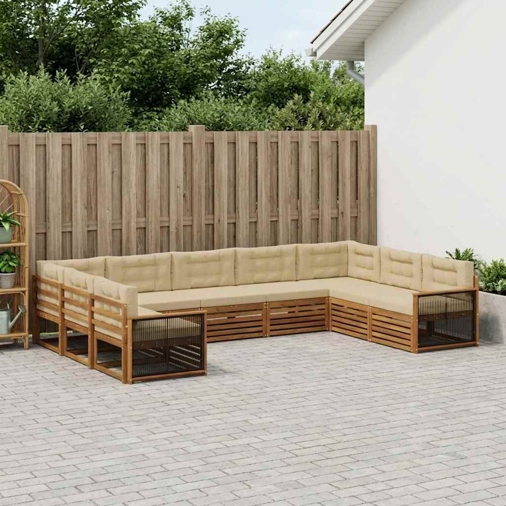 Buiten bankenset 9 pcs Natuurlijk en Beige Massief Acaciahout – afbeelding 1