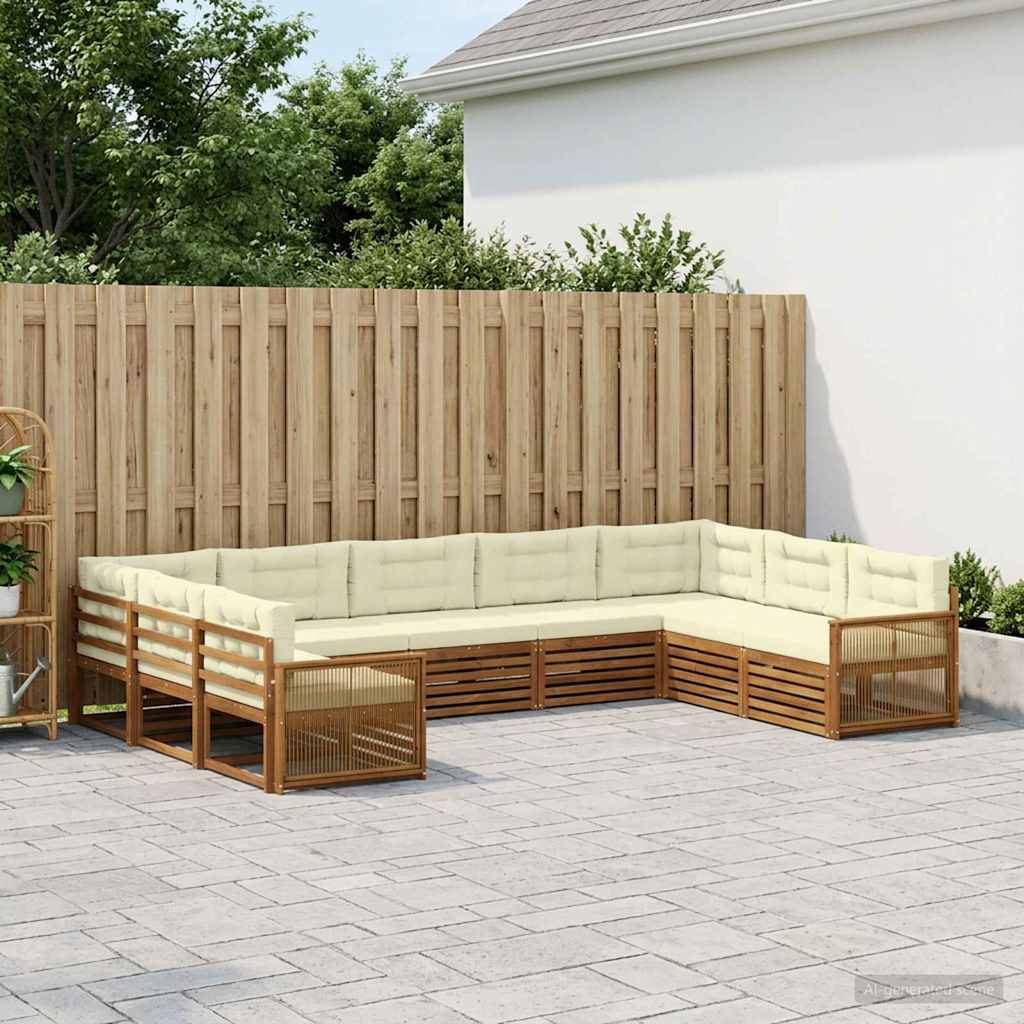 Buiten bankenset 9 pcs Natuurlijk en Crème Massief Acaciahout