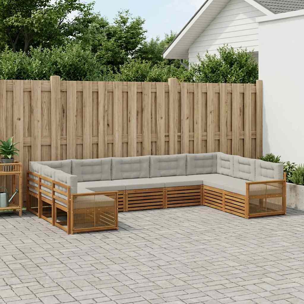 Buiten bankenset 9 pcs Naturel en lichtgrijs Massief Acaciahout – afbeelding 1