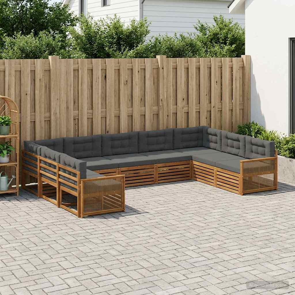 Buiten bankenset met kussen 9 pcs Natuurlijk en Antraciet – afbeelding 1