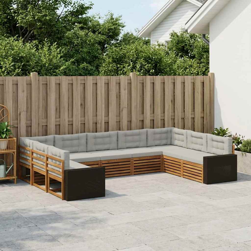 Buiten bankenset 9 pcs Naturel en lichtgrijs Massief Acaciahout – afbeelding 1
