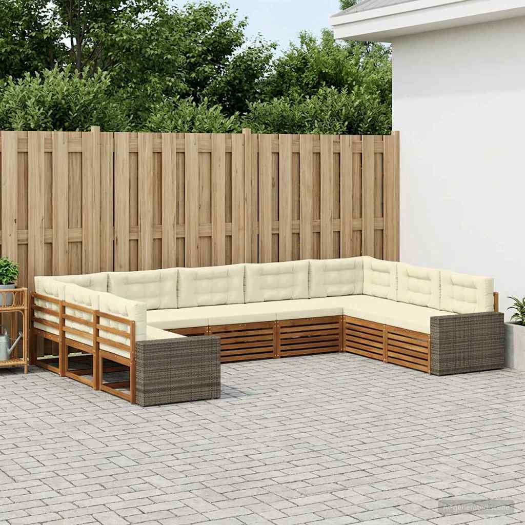 Buiten bankenset 9 pcs Natuurlijk en Crème Massief Acaciahout