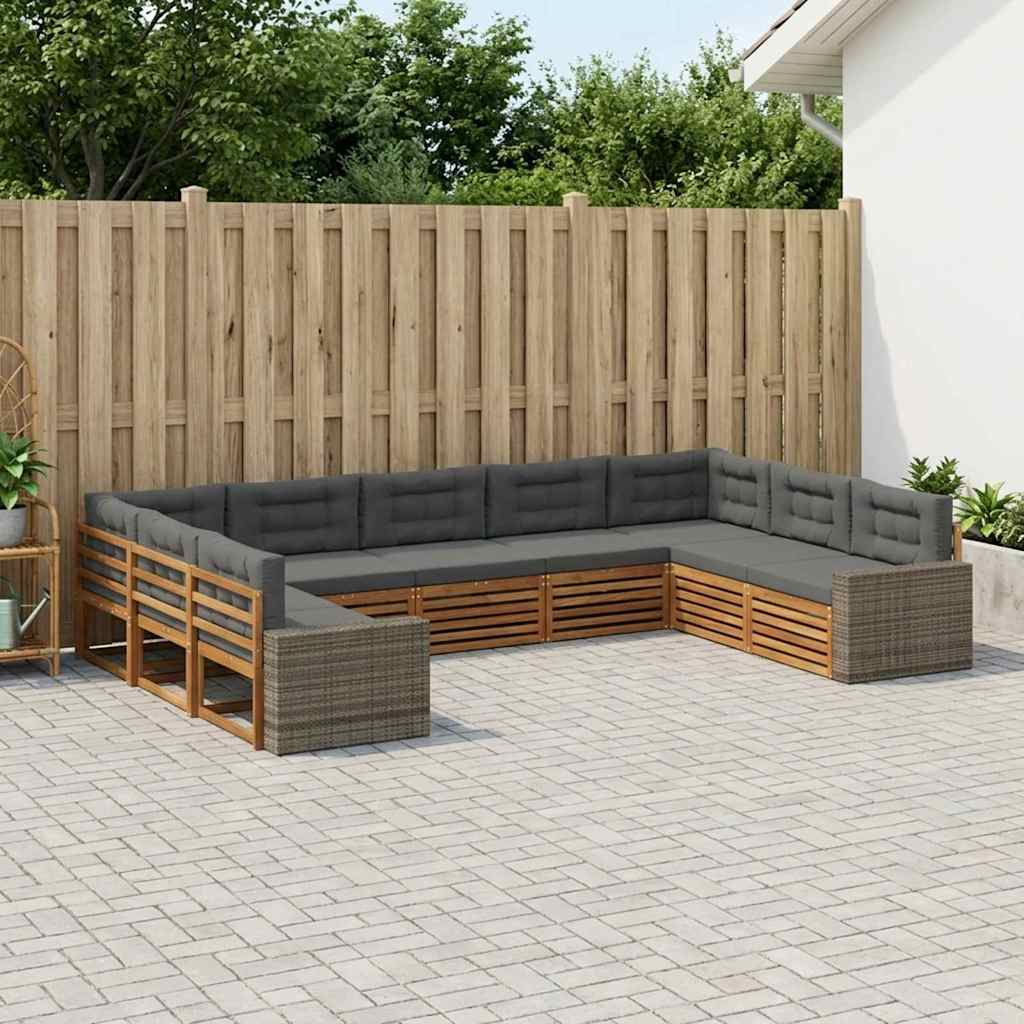 Buiten bankenset met kussen 9 pcs Natuurlijk en Antraciet