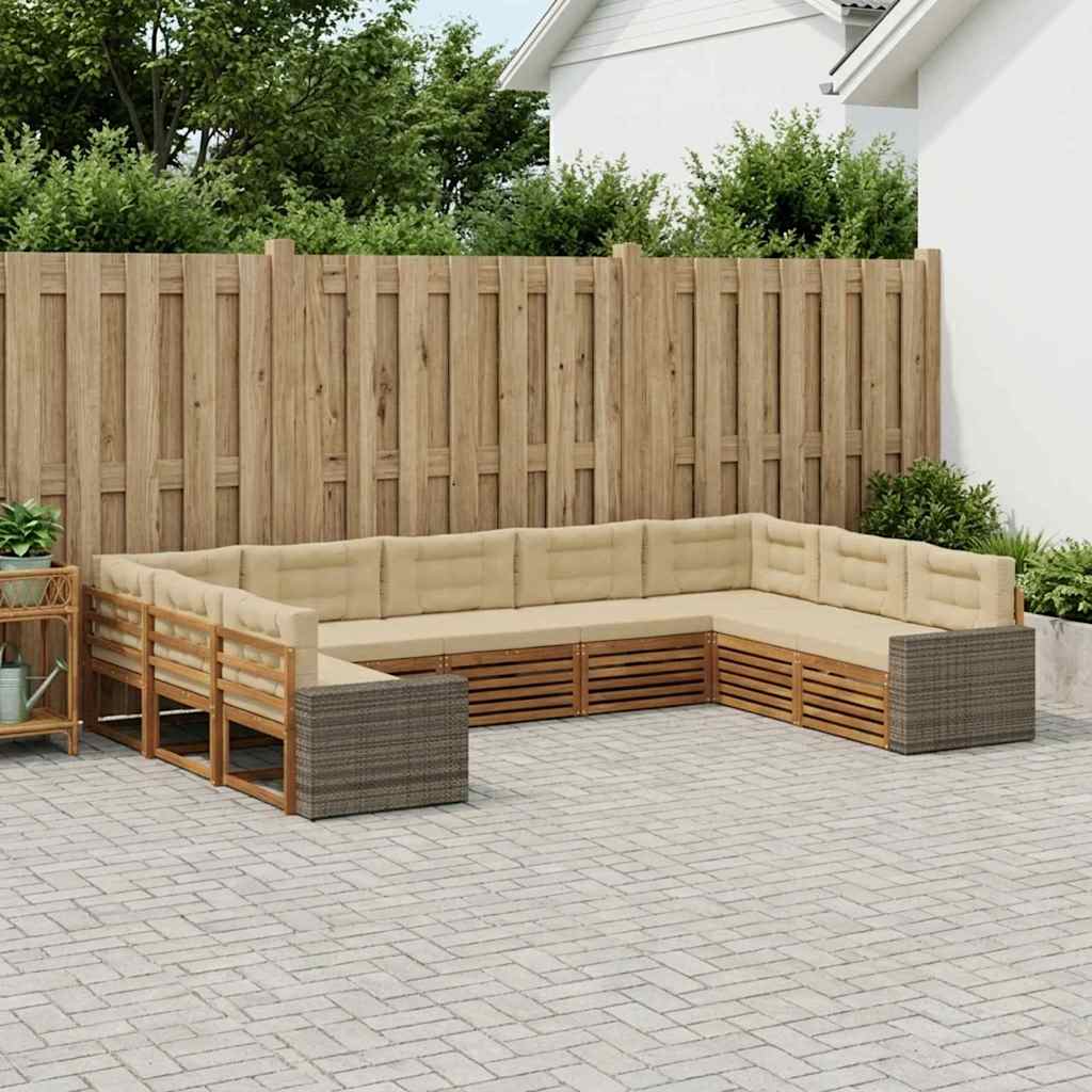 Buiten bankenset 9 pcs Natuurlijk en Beige Massief Acaciahout – afbeelding 1