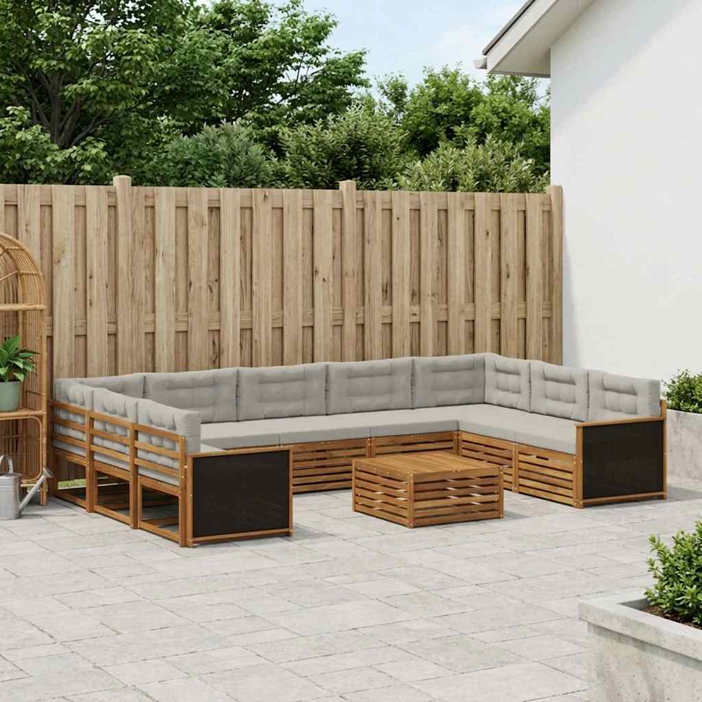 Buiten bankenset met kussen 10 pcs Naturel en lichtgrijs – afbeelding 1