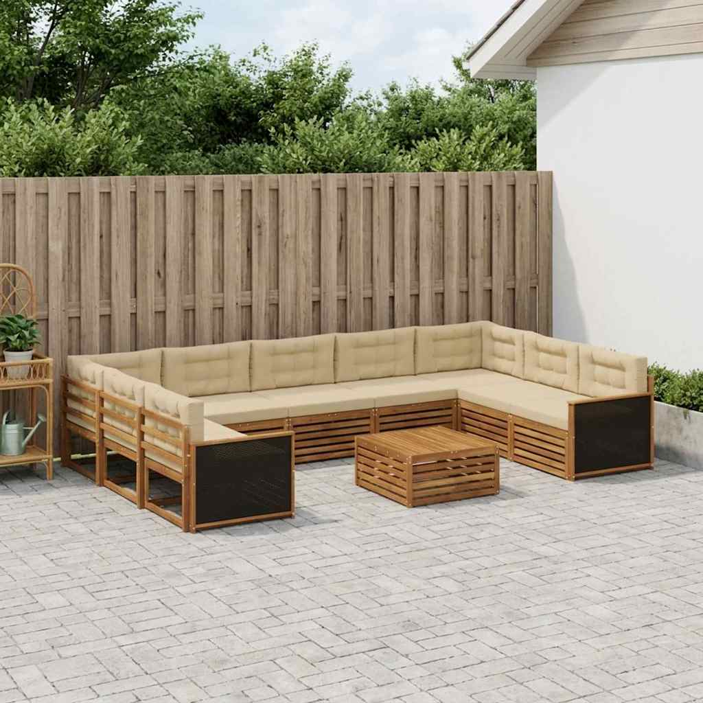 Buiten bankenset 10 pcs Natuurlijk en Beige Massief Acaciahout – afbeelding 1