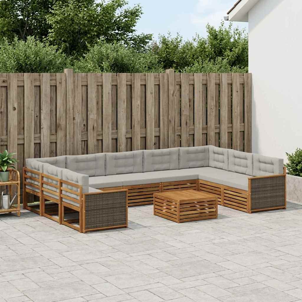 Buiten bankenset met kussen 10 pcs Naturel en lichtgrijs