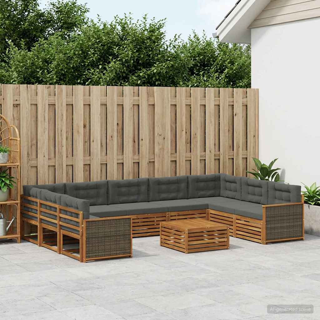 Buiten bankenset met kussen 10 pcs Natuurlijk en Antraciet