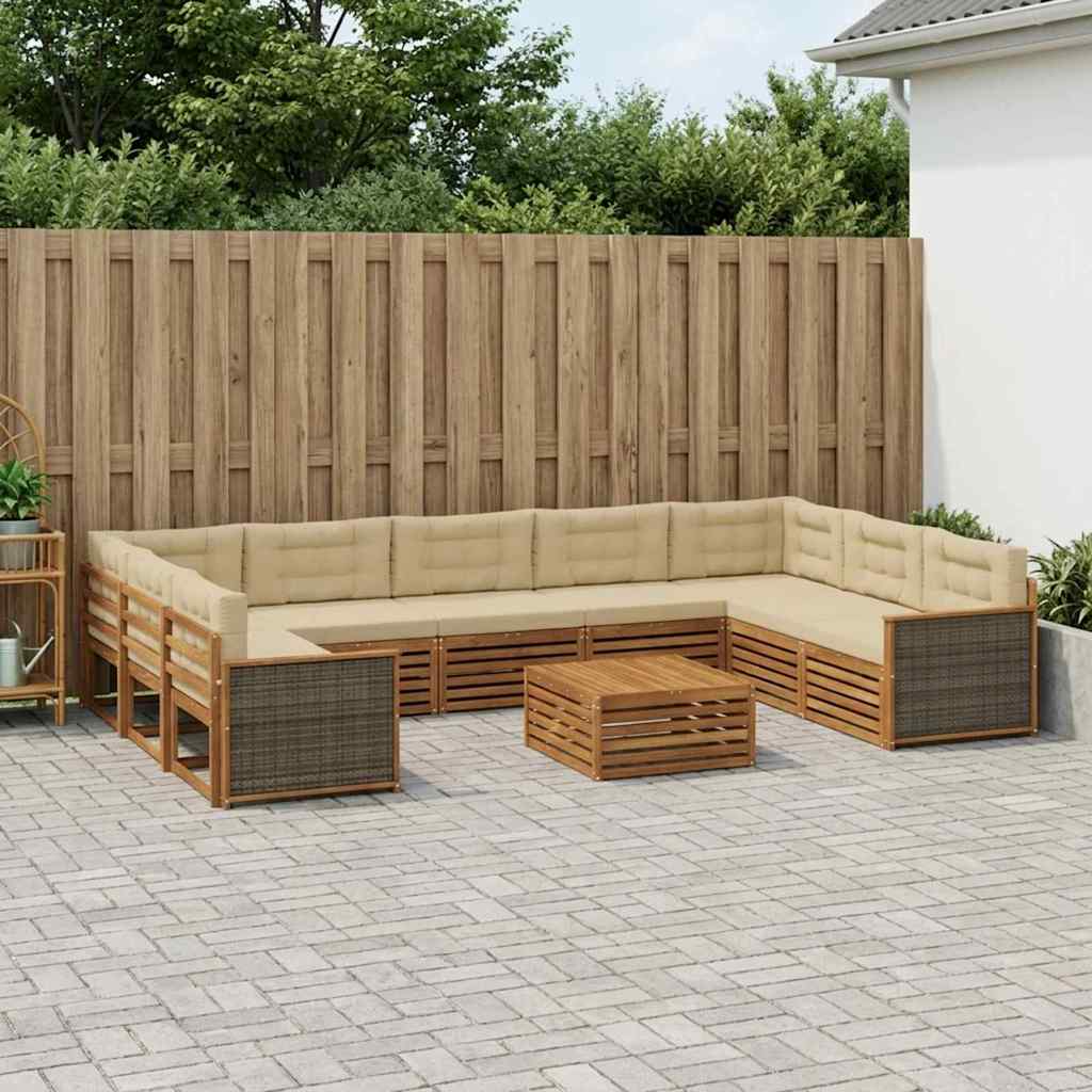 Buiten bankenset 10 pcs Natuurlijk en Beige Massief Acaciahout – afbeelding 1