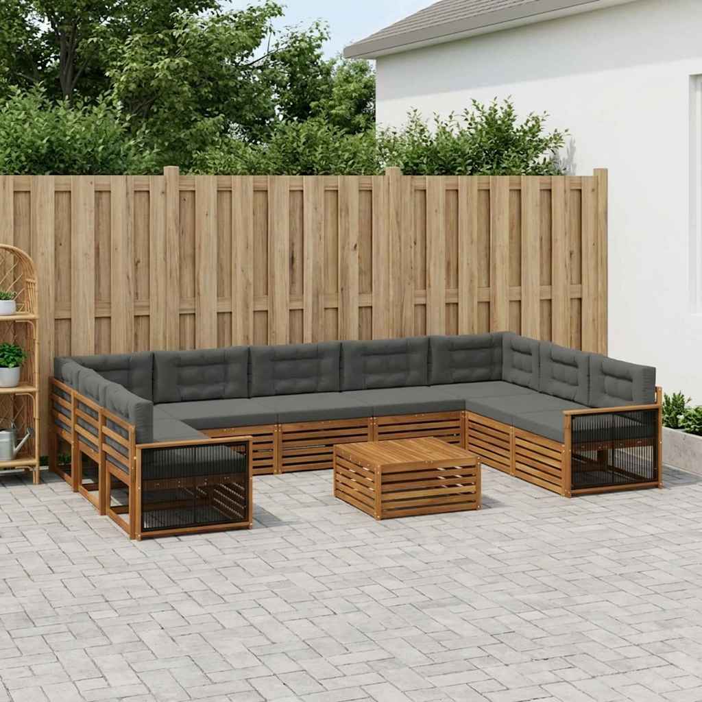 Buiten bankenset met kussen 10 pcs Natuurlijk en Antraciet – afbeelding 1