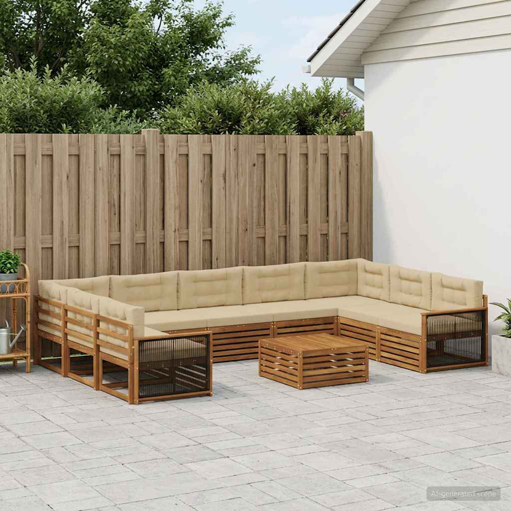 Buiten bankenset 10 pcs Natuurlijk en Beige Massief Acaciahout